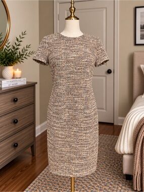 Calvin Klein Black and White Tweed Sheath Mini Dress